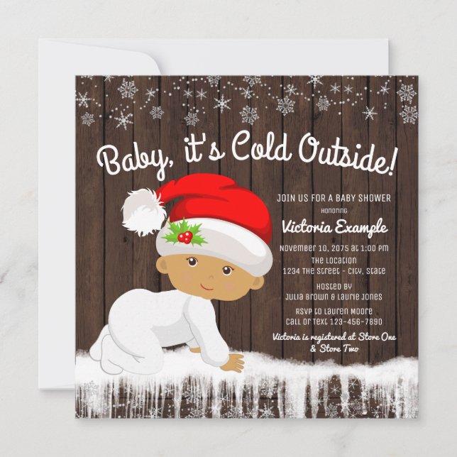 Convites Chuva de Bebê Meninos Natal Bebê É Frio Lá Fora (Frente)