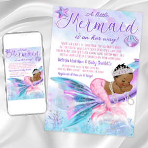 Convites Chuva de Bebê Mermaid Africana à Distância pelo Co