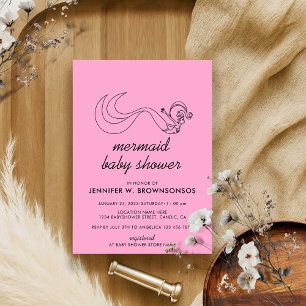 Convites Chuva de Bebê Mermaid Pink Neutro Verão Outono