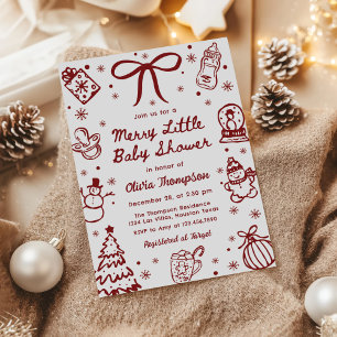 Convites Chuva de Bebê Merry Little Desenhada à Mão Vermelh