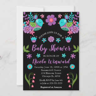 Convites Chuva de Bebê Mexicana Floral Brilhante