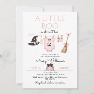 Convites Chuva de Bebê Minimal Boo Halloween Rosa