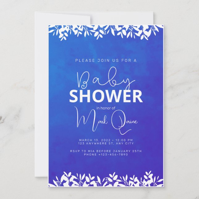 Convites Chuva de Bebê Minimalista Azul (Frente)