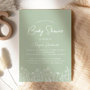 Convites Chuva de Bebê Minimalista Boho Flores Silvestres V