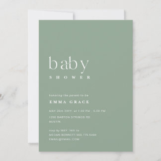 Convites Chuva de Bebê Minimalista Elegante em Verde Sage