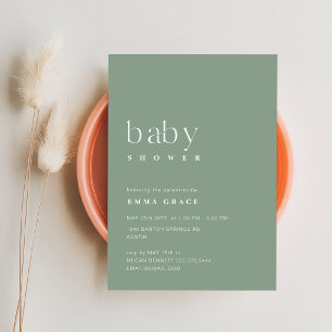 Convites Chuva de Bebê Minimalista Elegante em Verde Sage