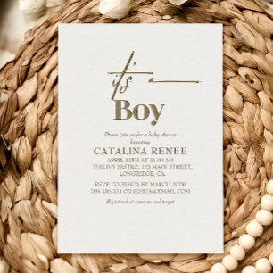 Convites Chuva de Bebê Minimalista em Dourado Chic
