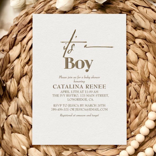 Convites Chuva de Bebê Minimalista em Dourado Chic (Criador carregado)