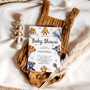 Convites Chuva de Bebê Moderna de Animais da Selva & Coraçõ