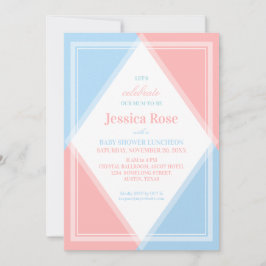 Convites Chuva de Bebê Moderna Rosa Azul Claro e Brilhante