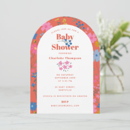Convites Chuva de Bebê Moderno Boho Vermelho Floral Flores