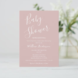 Convites Chuva de Bebê Moderno Minimalista em Script Rosa E