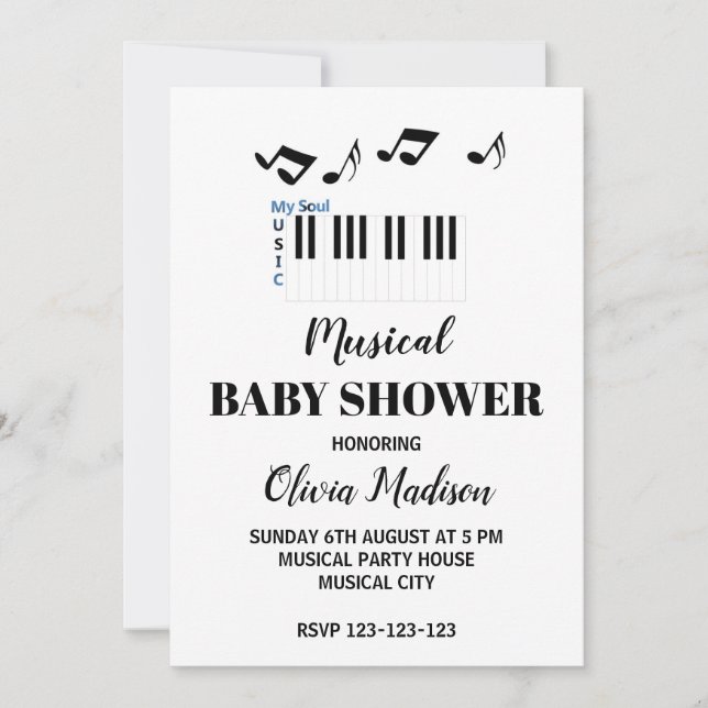 Convites Chuva de Bebê Musical Preto e Branco Neutro em Gên (Frente)