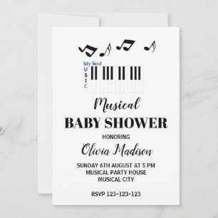 Convites Chuva de Bebê Musical Preto e Branco Neutro em Gên