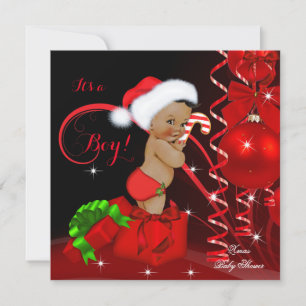 Convites Chuva de Bebê Natal Menino Vermelho Preto Étnico