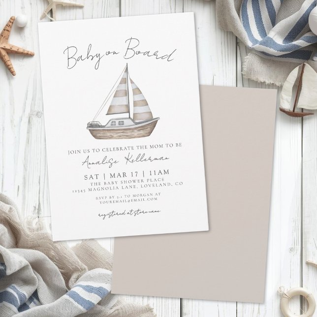 Convites Chuva de Bebê Náutica Baby On Board (Baby On Board Nautical Baby Shower Invitation)