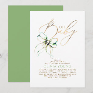 Convites Chuva de Bebê Neutra com Arco Verde e Dourado