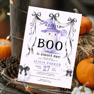Convites Chuva de bebê neutra em Halloween roxo pequeno boo