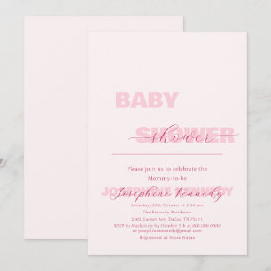 Convites Chuva de Bebê Neutra Rosa Minimalista Elegante