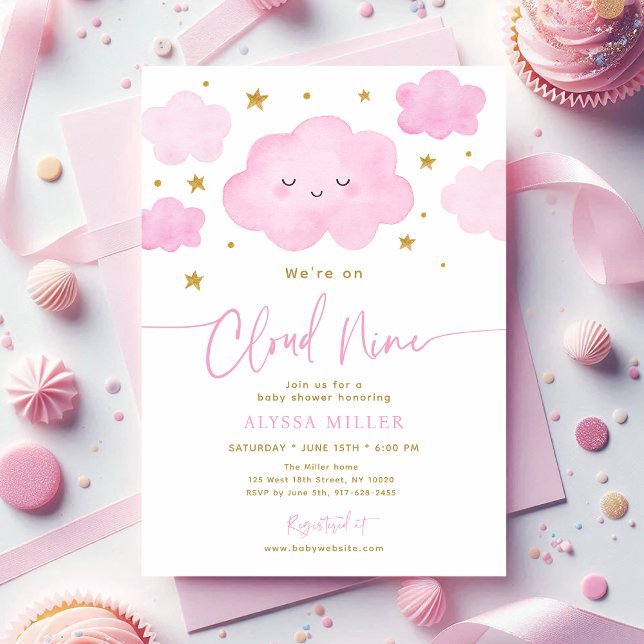 Convites Chuva de Bebê Nuvem Rosa Sonhadora (Criador carregado)