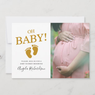 Convites Chuva de Bebê Oh Baby Gold Foto Personalizada