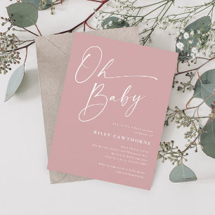 Convites Chuva de Bebê Oh Baby Shower Script Moderno Rosa E