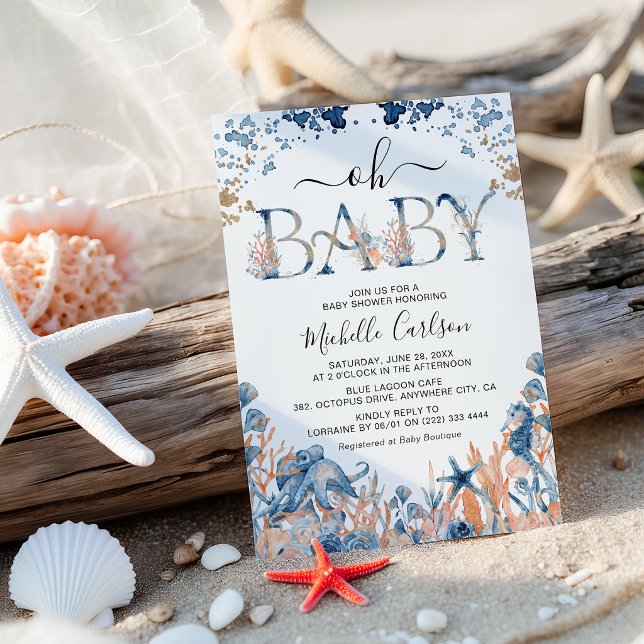 Convites Chuva de Bebê 'Oh Baby' Submarina em Aquarela (Criador carregado)