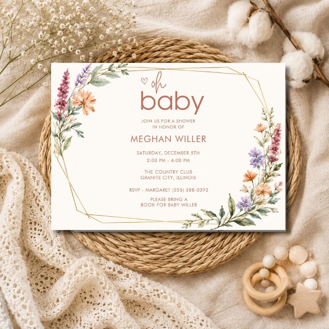 Convites Chuva de Bebê Oh Bebê Flor Silvestre Elegante (Elegant Wildflower Oh Baby Shower Invitation)