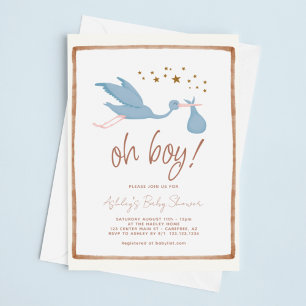 Convites Chuva de Bebê Oh Boy Boho Stork