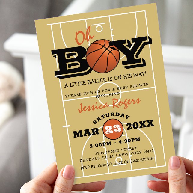 Convites Chuva de Bebê 'Oh Boy' de Basquetebol (Criador carregado)