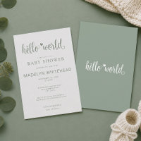 Chuva de Bebê Olá Mundo Minimalista Verde Sage