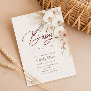 Convites Chuva de Bebê Orquídea Boho Aquarela
