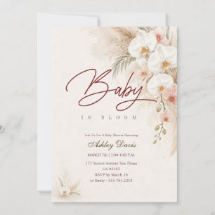 Convites Chuva de Bebê Orquídea Boho Aquarela
