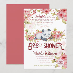 Convites Chuva de Bebê Panda Bebê Sonolento Rosa Flor de Ce