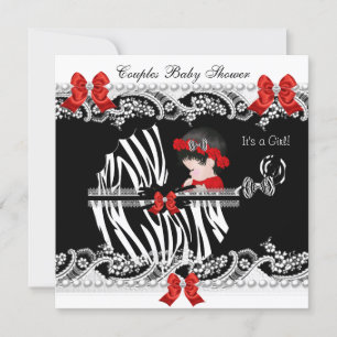 Convites Chuva de Bebê para Casais Menina Zebra Renda Preta