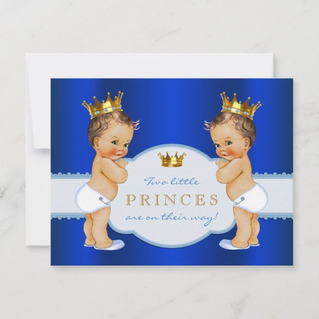 Convites Chuva de Bebê para Gêmeos Meninos Príncipe Azul Re (Frente)