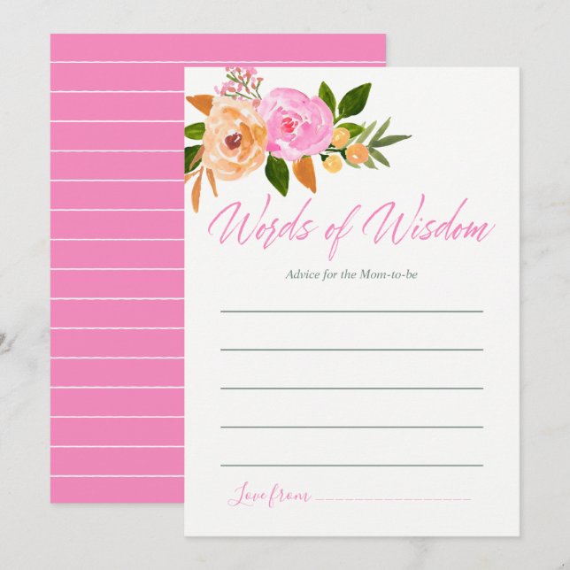 Convites Chuva de bebê para mamãe com flores em aquarela ro (Frente/Verso)