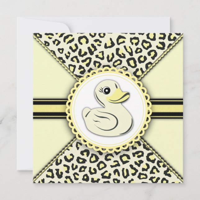 Convites Chuva de Bebê Pato de Borracha Amarelo Elegante (Frente)