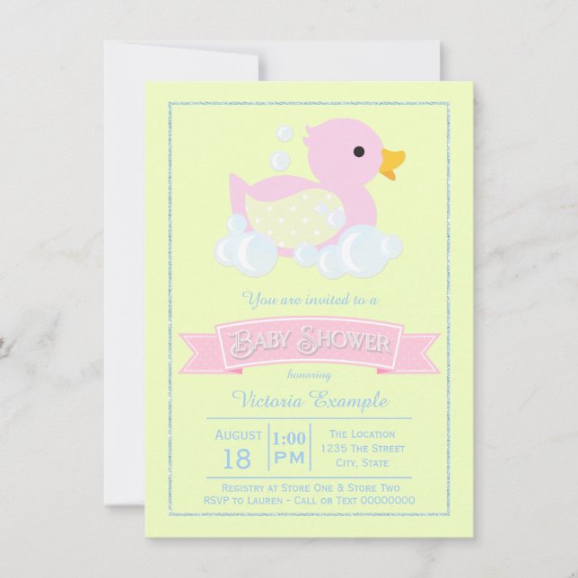 Convites Chuva de Bebê Patos de Borracha Rosa Amarelo (Frente)