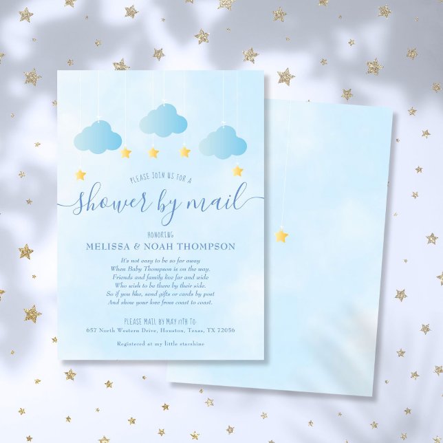 Convites Chuva de Bebê Pelo Correio a Longa Distância Menin (Baby Shower By Mail Long Distance Boy Blue Invitation)