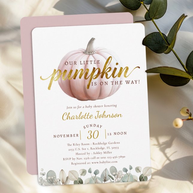 Convites Chuva de Bebê Pequena Abóbora Corada (Blush Pink Little Pumpkin Invite)