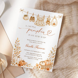 Convites Chuva de Bebê Pequena Menina Abóbora Outono