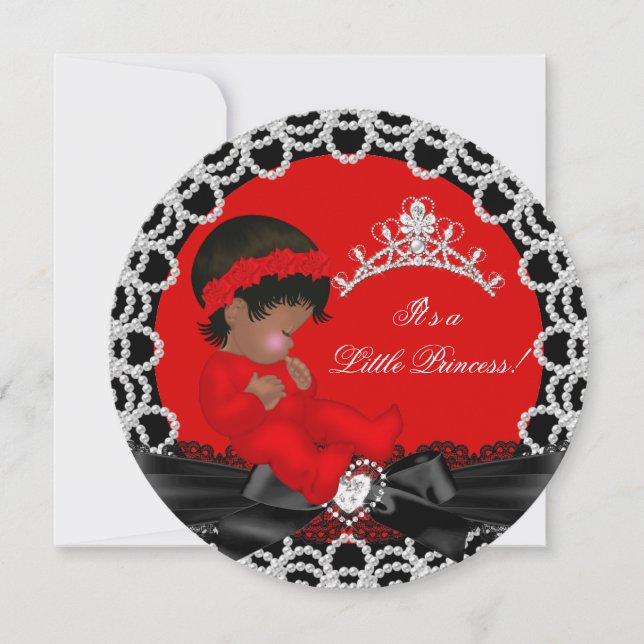Convites Chuva de Bebê Pequena Princesa Bebê Menina Vermelh (Frente)