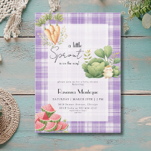 Convites Chuva de Bebê Pequeno Broto Gingham Roxo