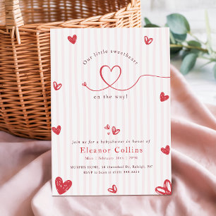Convites Chuva de Bebê Pequeno Coração Doce Rosa Vermelho