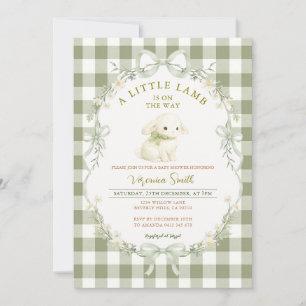 Convites Chuva de Bebê Pequeno Cordeiro Verde Sage Gingham