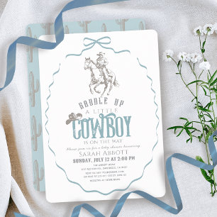 Convites Chuva de Bebê Pequeno Cowboy Ocidental Azul Menino