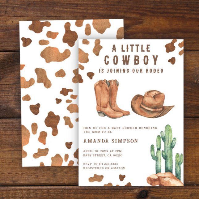 Convites Chuva de Bebê Pequeno Cowboy Western Rodeio  (Criador carregado)