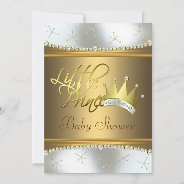 Convites Chuva de Bebê Pequeno Príncipe Branco e Dourado El (Frente)