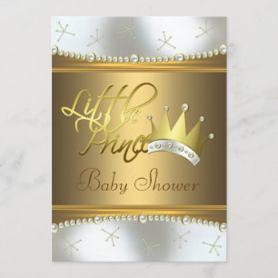Convites Chuva de Bebê Pequeno Príncipe Branco e Dourado El